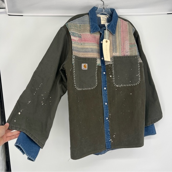Tricia Fix x Carhartt  Grey Denim Canvas Embroidered Upcycled Jacket XS/S NWT - Picture 3 of 9